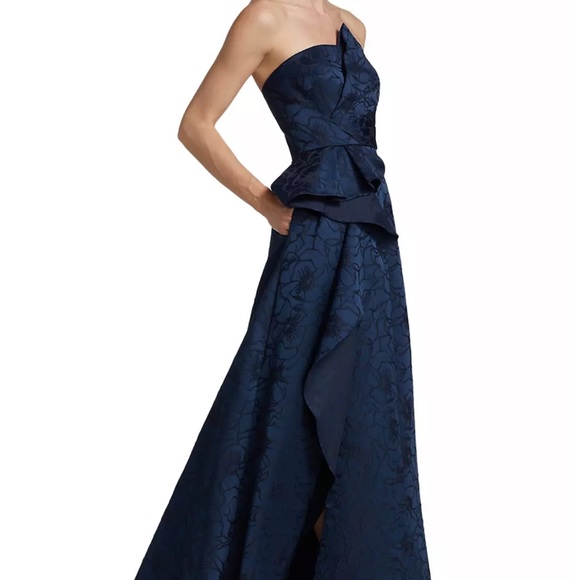 Monique Lhuillier Floral Jacquard Ballgown in “Blue Sea.” - Picture 2 of 3